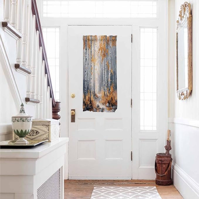 French Door Curtain Panel for Front Door, Branch Yellow Forest Art Oil Painting Slidelight Door Curtains with Tieback Light Filtering Privacy Panels for Doorway Entryway 25"x 40"
