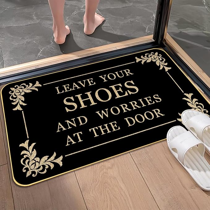 Funny Welcome Doormat for Entryway Leave Your Shoes and Worries at The Door Mats for Front Door with Rubber Backing Doormat Entrance Indoor and Outdoor Personalized Mats Anti-Slip Gift Mat 29 x 17 in