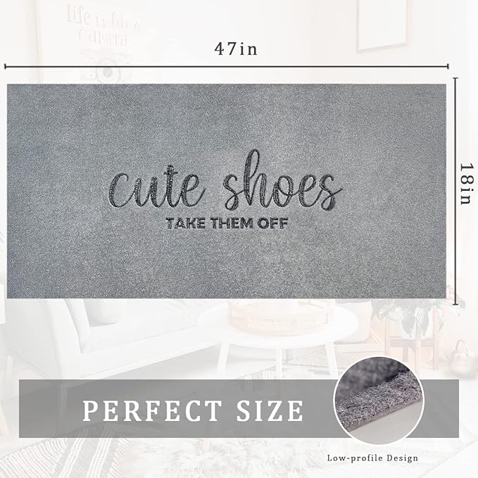 Cute Shoes Take Them Off Welcome Doormat for Front Door Mats Entryway Outdoor Indoor Muddy Washable Durable Rubber Backing for Entry Mat 47x18 Light Grey