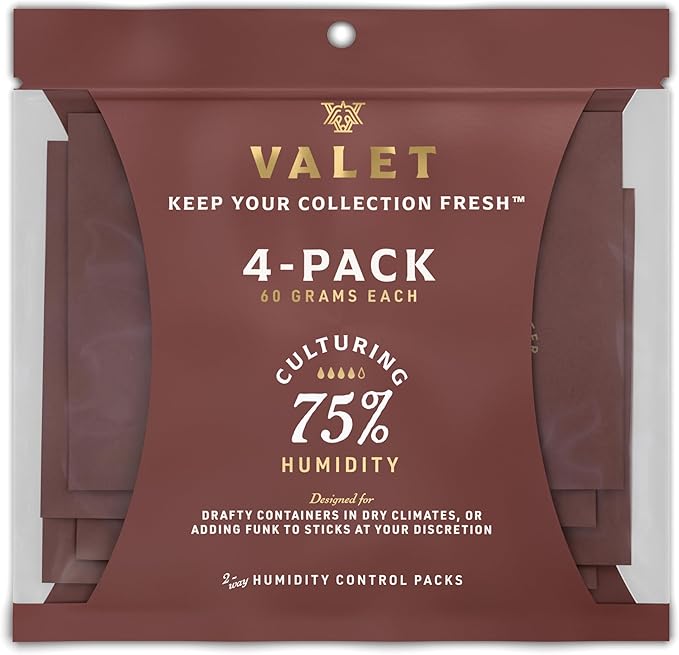 Valet 75% Two-Way Humidity Packs 4-Pack (60g), Two-Way Humidity Control Packs for Moisture Restoration, Moisture Absorber for Leaky Wood & Breathable Storage, Made in USA