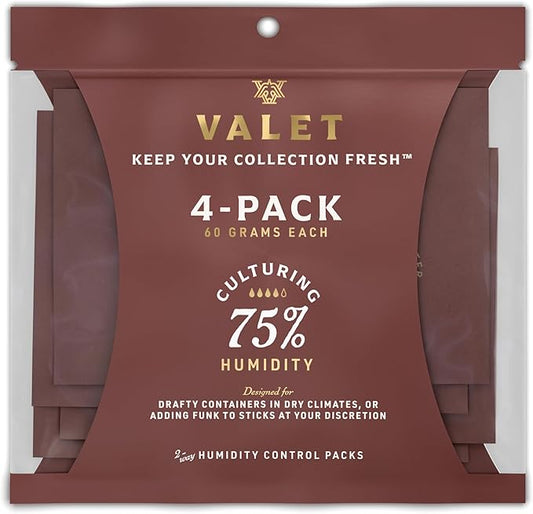 Valet 75% Two-Way Humidity Packs 4-Pack (60g), Two-Way Humidity Control Packs for Moisture Restoration, Moisture Absorber for Leaky Wood & Breathable Storage, Made in USA