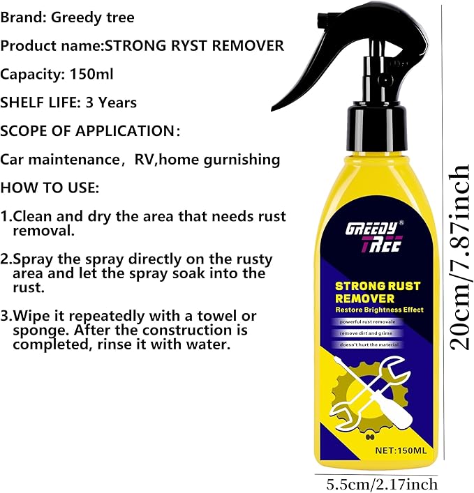 Effortless Rust Remover Kit - Removes Rust, Oxidation & Dirt - 5.07oz & Suitable for cars and metal tools - Aluminum, Chrome & Steel,with Sponge Pad