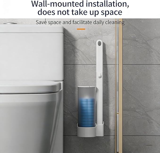 Disposable Toilet Brush and Holder Kit, Wall-Mounted Toilet Cleaning System with 18Pcs Pre-Soaked Cleaner Refills for Bathroom Deep Cleaning (Toilet Brush+18pcs Tri Replacement Head)