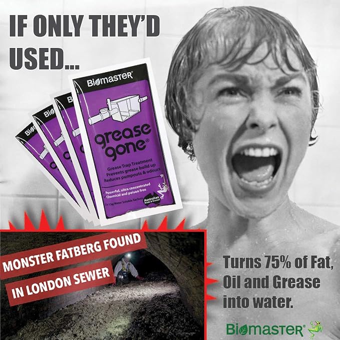 Biomaster Grease Gone Grease Trap Cleaner Treatment, Turns Fat, Oil and Grease to Water, Reduces Odors and Pump-Outs (2 Sachets)