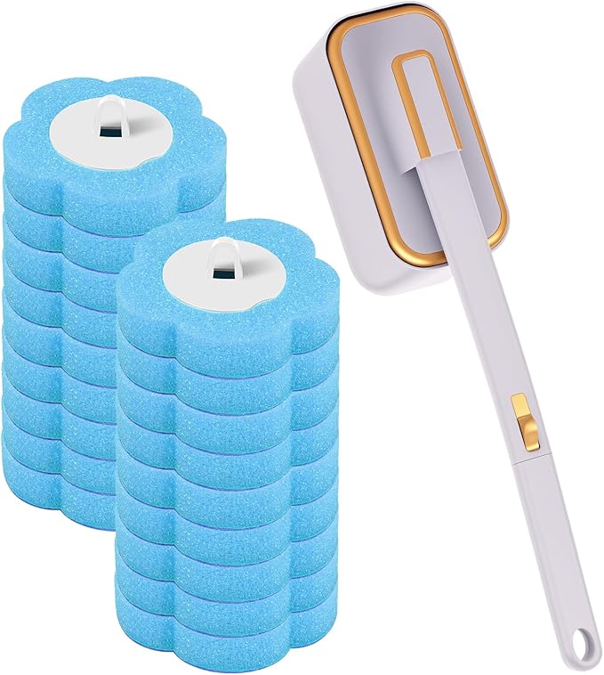 Disposable Toilet Brush Kit, Toilet Brush + 18 Replacement Heads, Toilet Bowl Cleaning System, Long Handle Easy to Install for Bathroom Cleaning (Blue)