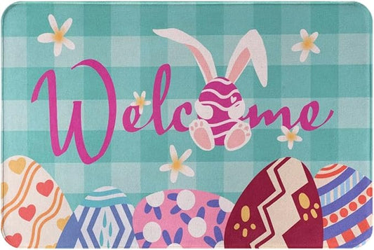 Welcome Mats for Front Door Entry Easter Eggs Rabbit Doormat Non Slip Mats Door Mats for Kitchen Bathroom Bedroom Living Rooom Decor 18x30 inch
