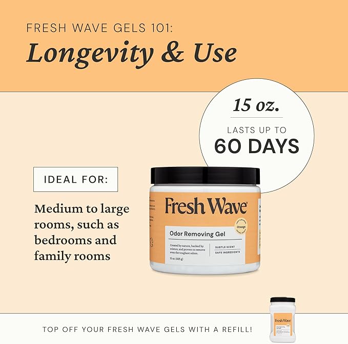 Fresh Wave Orange Odor Removing Gel, 15 oz. | Odor Absorbers for Home | Safer Odor Relief | Natural Plant-Based Odor Eliminator | Every 15 oz. lasts 30-60 Days | For Cooking, Trash & Pets (Pack of 2)
