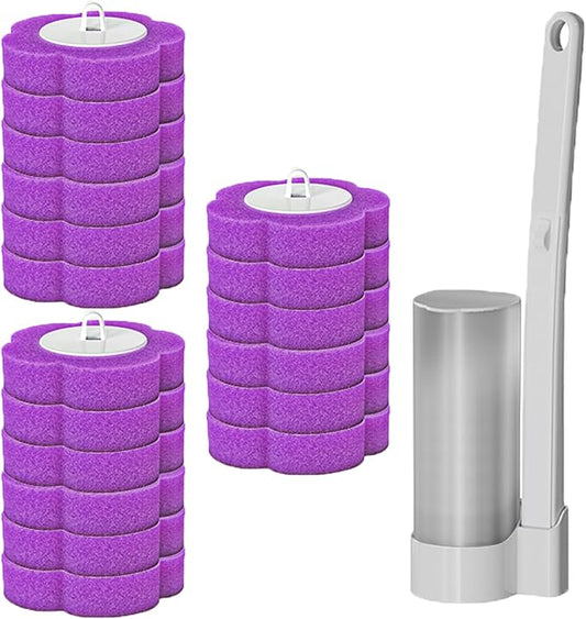 Disposable Toilet Brush and Holder Kit, Wall-Mounted Toilet Cleaning System with 18Pcs Pre-Soaked Cleaner Refills for Bathroom Deep Cleaning (Toilet Brush+18pcs Purple Replacement Head)