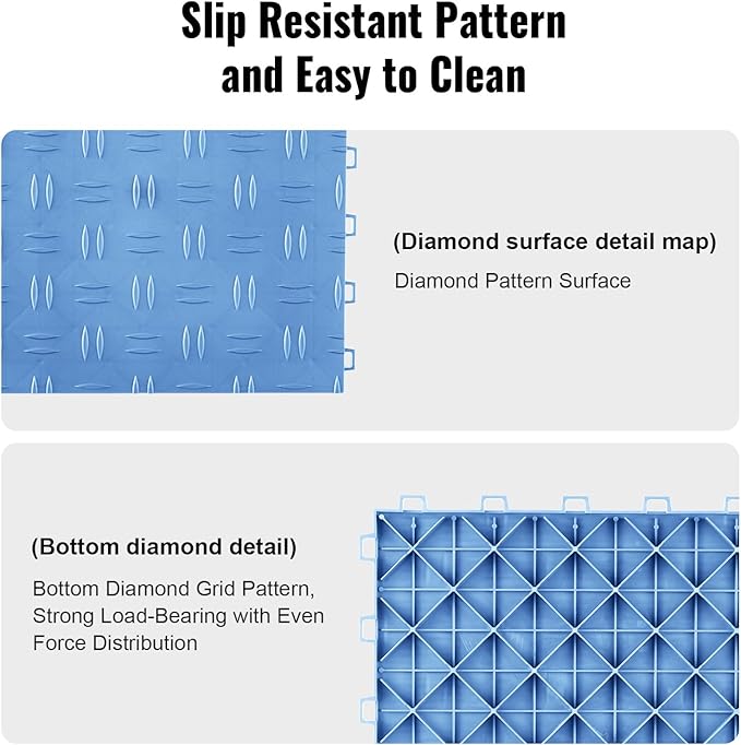 VEVOR Garage Floor Tiles 12 x 12 x 0.53 inch, Interlocking Design Ease of Installation Double-Sided Texture Non-Slip Sturdiness, for Garages, Basements, Repair Shops, Blue, 50 Pack