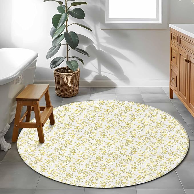 Flowers Round Rug 4 Ft, Branches Circle Area Rugs Washable Non Slip Indoor Floor Mats Carpet for Living Room Bedroom Dining Room Home Decor