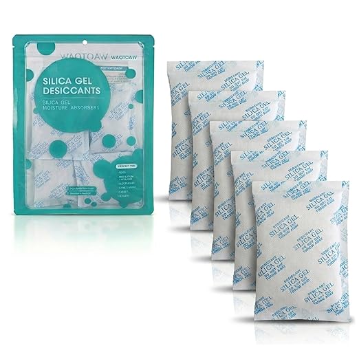 Silica Gel Packets,100 Gram 6 Packets Desiccant Packs, Moisture Absorbers, Rechargeable Silica Gel Car Dehumidifier, Reactivated Silica Gel Desiccant Packets, Safe Dehumidifier Bags for Storage