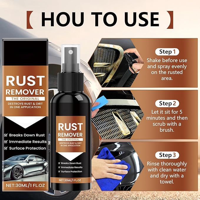 Rust Remover Spray, 2026 Upgrade Rust Remover Spray for Metal, Heavy Duty Metal Cleaner, Multipurpose Rust Stain Remover, Iron Remover Heavy Duty Rust Dissolver for Metal, Tools, Cars (2pcs)