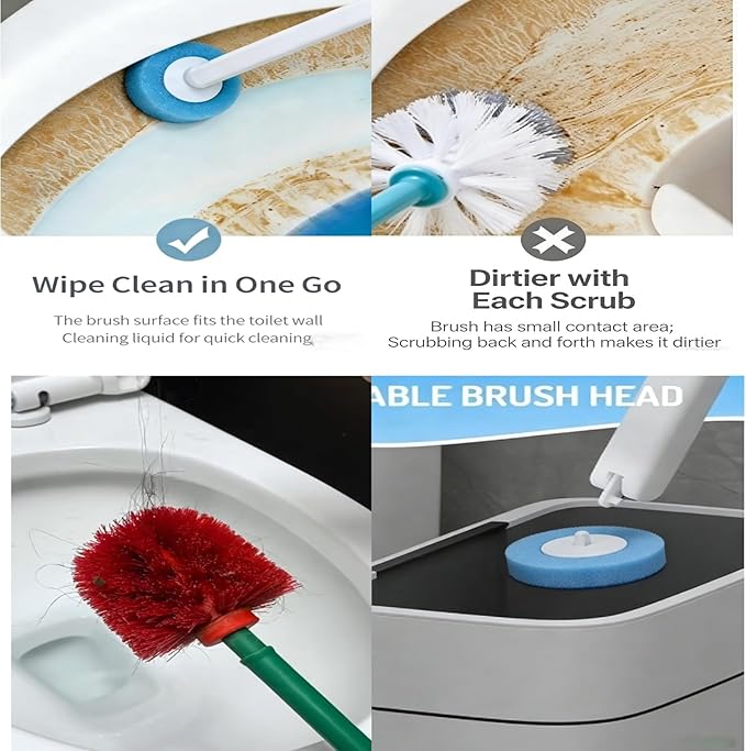 2-in-1 Toilet Cleaning Kit: Disposable Toilet Brush with 24 Refills & Pumice Stone Scrubber with 4 Stones, Wall Mounted Holder, No-Touch Cleaning for Toilets, Sink