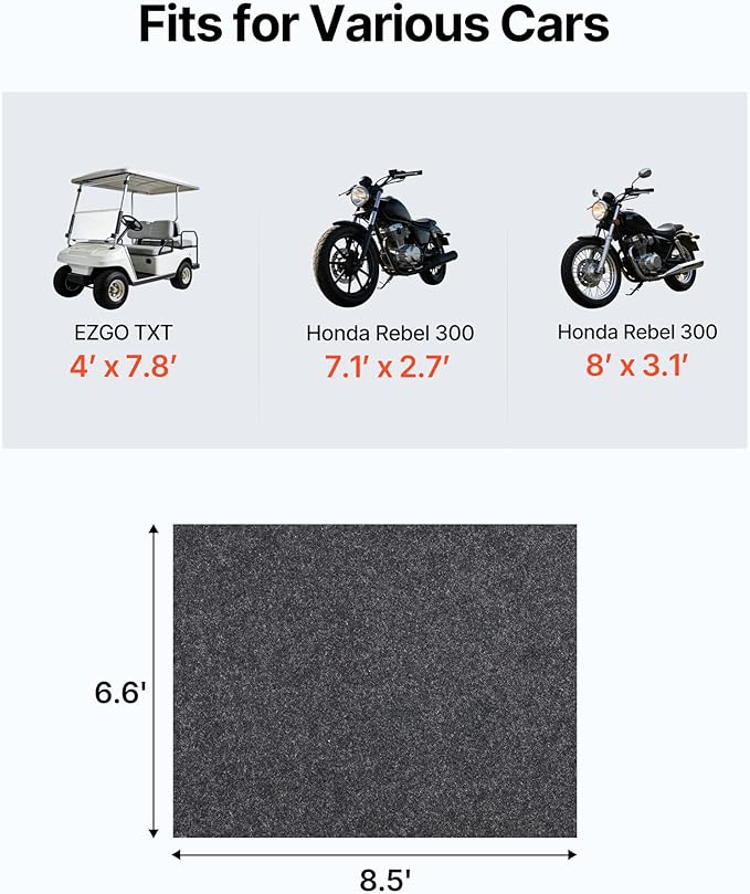 VEVOR Waterproof Garage Floor Mat for Under Car, Non-Slip 6.6'x8.5' Oil Spill Mat Heavy Duty Containment Mat, Protects Garage Floor from Water, Mud and Oil, for Garages Greenhouses Entrance