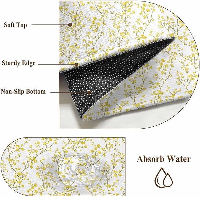 Flowers Entryway Rug 2'x3', Branches Small Area Rug Non-Slip Front Door Mat Washable Floor Carpet for Indoor Entrance Kitchen Bathroom