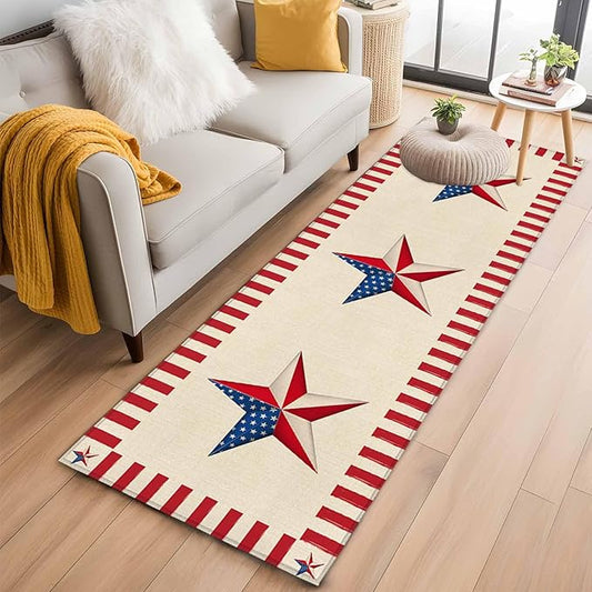 Farmhouse American Flag Pentagram Runner Rug 2'x6', Hallway Runner Rugs Washable Non-Slip Bedside Floor Mats Carpet for Kitchen Bedroom Laundry Room Bathroom
