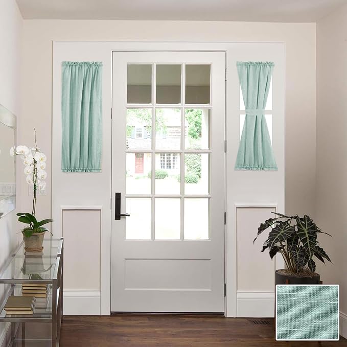 H.VERSAILTEX Side Door Window Curtains, Light Filtering Curtains, Privacy Semi Sheer Front Door Window Covering with Rod Pocket and Tie Back, Sea Mist, 25 x 40 inches, 1 Panel