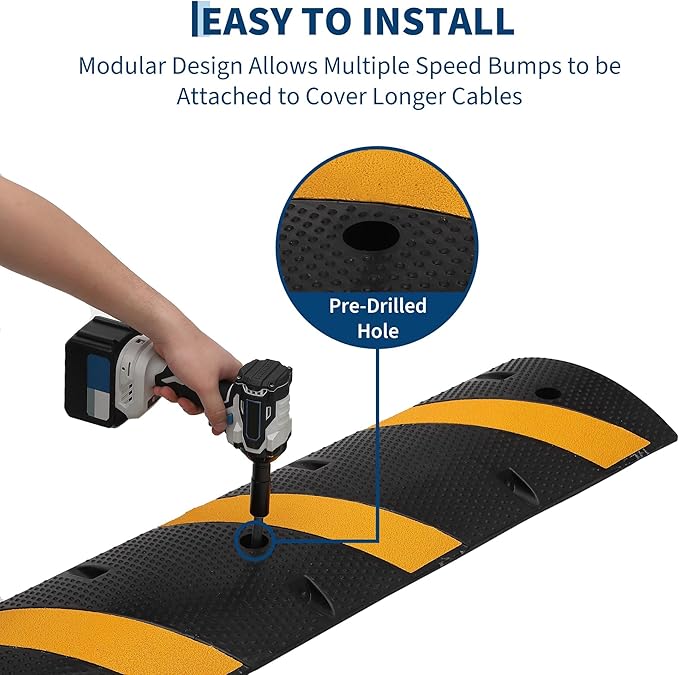 3 Pack 6FT Speed Bumps for Road, Heavy Duty 25,000 Lbs Capacity with 2 Channel Floor Cord Cover, 72" Parking Lot Speed Hump for Garage, Driveway, Warehouse - Includes Installation Parts, Black/Yellow