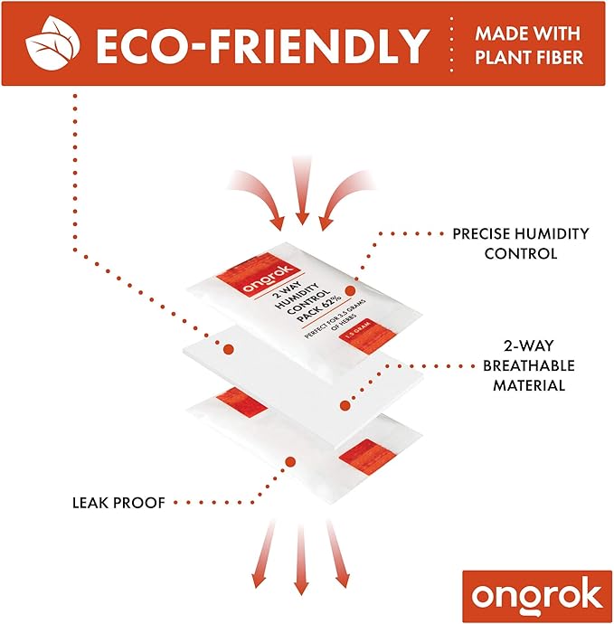 ONGROK 2 Way Humidity Control Packets, 62% RH, Each Pack Good for up to 1/8 oz, 24 Pack