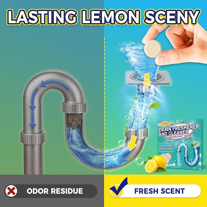 Garbage Disposal Cleaner and Deodorizer 25 Pack, Fresh Citrus Foam Sink Cleaner Tablets Fights Grease & Buildup, Garbage Disposal Cleaner Remove Odor, Disposer Freshener For Home Drain Cleaning Care