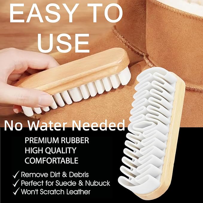 Crepe Suede Rubber Brush for Cleaning Snow Boots – 2025 Upgrade No Water Needed, Wood Handle for Dry Cleaning & Maintaining Suede & Nubuck Leather – Gentle & Effective for Boots, Shoes, Sneakers