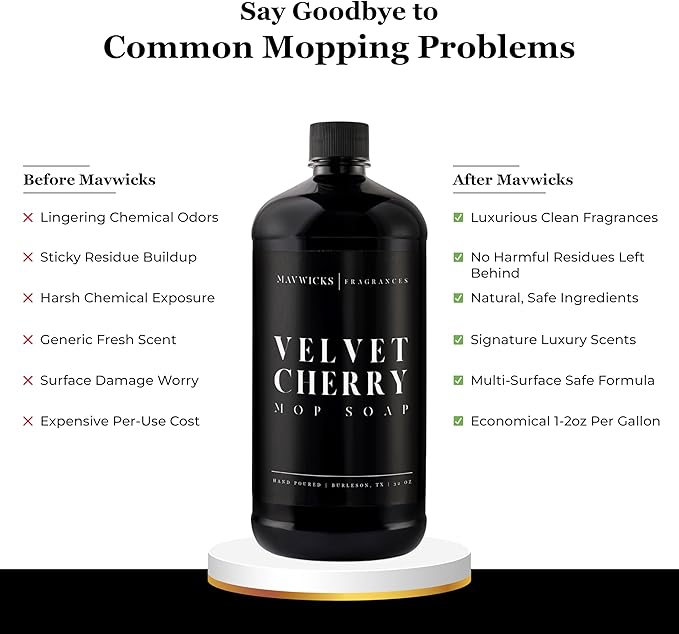 Mavwicks Fragrances - Luxury Mop Soap (Velvet Cherry) 32 Oz – Velvet Cherry Scented Floor Cleaner for Mopping – Pet Safe, Best Smelling Mop Detergent for All Surfaces