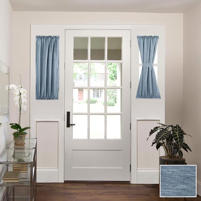 H.VERSAILTEX Curtain for Door Window, French Door Blinds, Privacy Semi Sheer Side Window Curtains for Front Door with Rod Pocket and Tie Back, Denim, 25 x 40 inches, 1 Panel