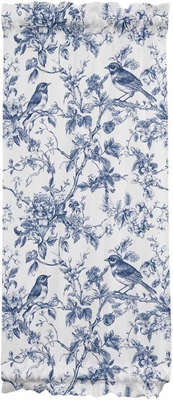 French Door Curtain Panel for Front Door, Navy Blue Birds Branch Flowers Retro Illustration Slidelight Door Curtains with Tieback Light Filtering Privacy Panels for Doorway Entryway 25"x 40"