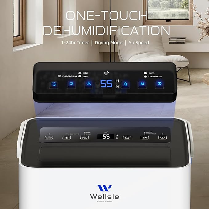 Energy Star Dehumidifier, Wellsle 80 Pints Dehumidifier for basement, Smart Humidity Adjustment with 1.32 Gal Water Tank and Drain Hose, Silent & Efficient for Home Bedroom Garage Large Room