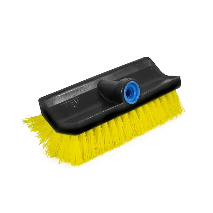 Unger Professional HydroPower Lock-On 10” Bi-Level Scrub Brush, Cleaning Supplies, Scrubber Tool, Compatible with Waterflow Poles, Use in Garage, Driveway, Deck, Concrete, Cement, and Brick