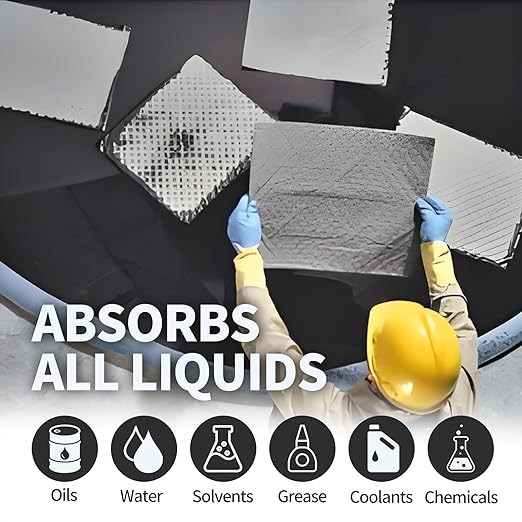 Oil Absorbent Pads - 9.8 x 13 Inch-Universal Leak, Drip, and Spill Control, Garage Accessories Absorbent Mat for Oil Water, Ideal for Extra-Heavy Spills 100 Pcs