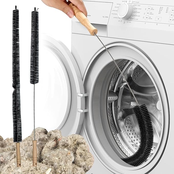 2 Pack Dryer Vent Cleaner Kit - Long Flexible Lint Brush for Dryer Vents, Refrigerator Coils, and Radiators - Household Cleaning Supplies (2, Long Brush)