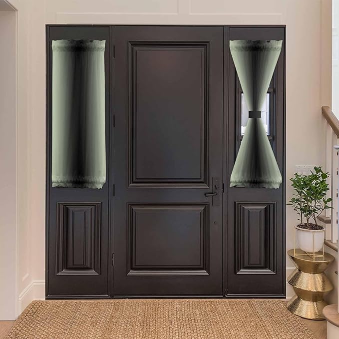 French Door Curtain Panel for Front Door, Light Green Black Gradient Slidelight Door Curtains with Tieback Light Filtering Privacy Panels for Doorway Entryway 25"x 40"