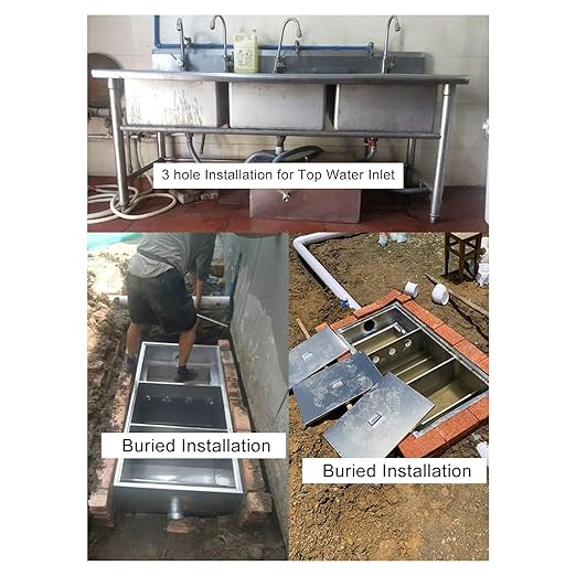 Commercial Grease Trap 4 Gallons Per Minute, Stainless Steel Grease Interceptor Trap Oil Water Separator with Removable Filter Basket for Kitchen Restaurant