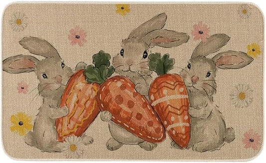 Carrots Bunny Rabbit Easter Funny Welcome Soft Low Profile Doormat Personalized Door Mat Bath Rug Non-Slip Dust Inside/Outside Floor Carpet for Kitchen Front Hall Lawn 18x30 Inch