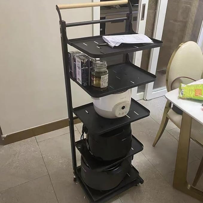 Microwave Shelf Stand with Pot Holder White Kitchen Cupboard nizer for Saucepan Storage 3 Boards 2 Baskets