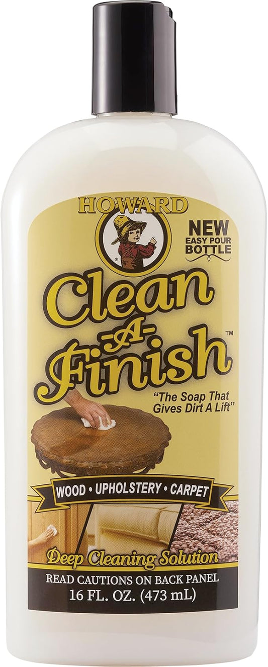 HOWARD CF0016 Clean-A-Finish Wood Cleaner and Upholstery Cleaner for Furniture, Carpet Cleaning, Stain Remover, Easy Pour Bottle, 16 Oz