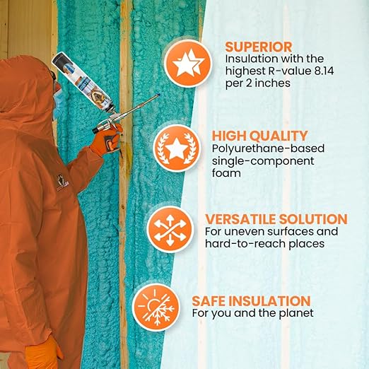BEEST FullStop Spray Foam Insulation for Wall & Attic (40 Board ft/sq.ft) Perfect Heat & Acoustic Proofing for Reduced Energy Bills - One Component Polyurethane Foam Insulation Can - 2 Pack (26.8 oz)