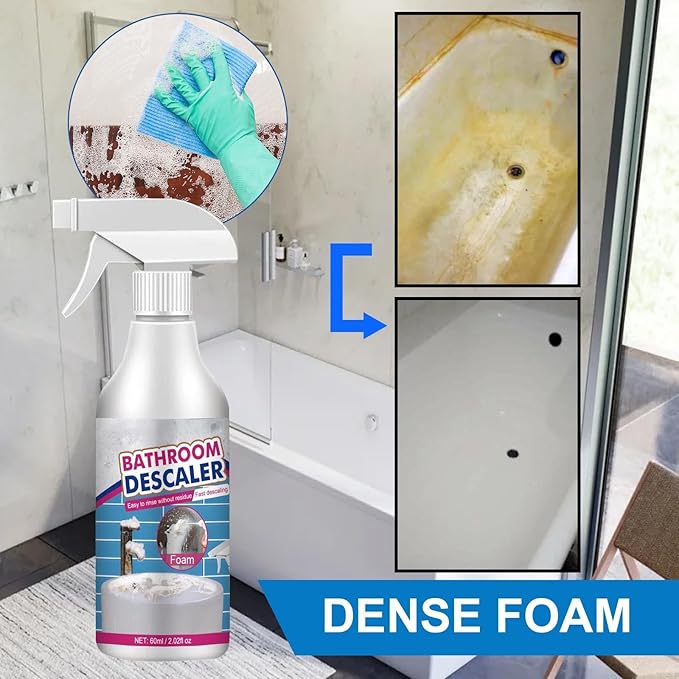 Bathroom Descaler Foam Cleaner Spray - Powerful Stain & Limescale Remover, All-Purpose No-Scrub Bubble Foam for Shower Glass, Sink, Toilet, Bathtub Tile Faucet Cleaning (2)