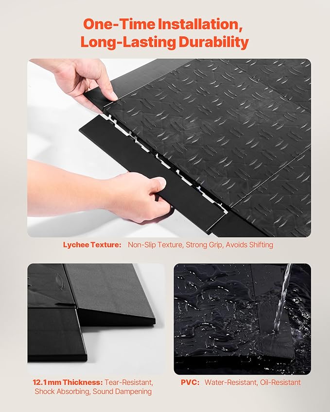 VEVOR Female Garage Floors Transition Edge Kit, 15 PCS Sturdy PP Interlocking Modular Garage Floor Edging Slip-Resistant, Easy Assembly Compatible Only with VEVOR Upgraded 6-Lock Garage Mats, Black