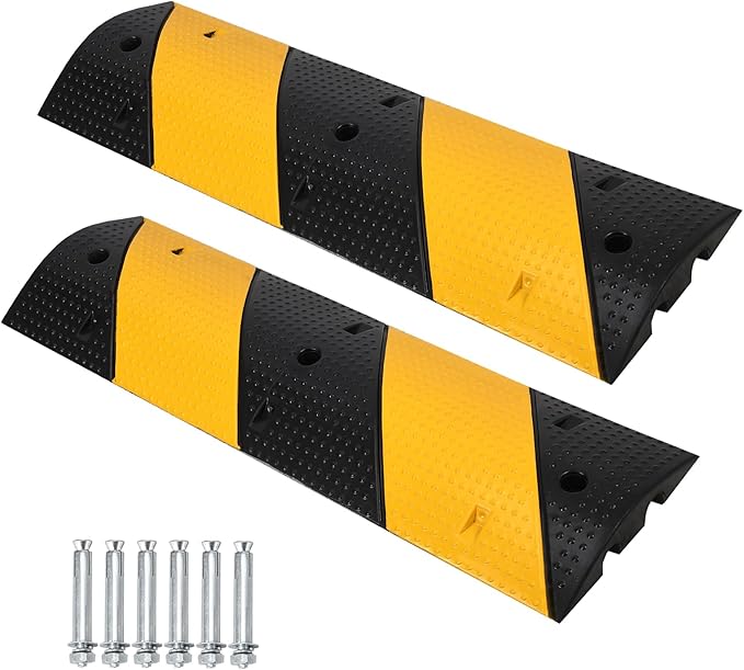 Towallmark 3.3 Ft Rubber Speed Bump, 2 Pack 2 Channel Modular Heavy Duty Speed Bumps Humps 25000 lbs Load Capacity, Cable Protector Ramp for Asphalt Concrete Gravel Driveway Road