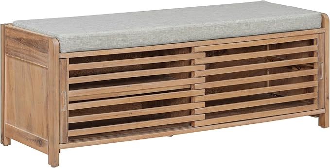 Knocbel Entryway Storage Bench with Sliding Doors and 1 Shelf, Living Room Entrance Hallway Foyer Shoe Bench Bedroom End of Bed Bench, 220lbs Weight Capacity (White Washed 2-Door)