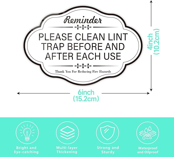 Clean Lint Trap Reminder Sign, Self-adhesive Waterproof and Anti-fading Clean Lint Trap Before and After Each Cycle sticker for Dryer, Essentials for Hosts and Guests Bathroom Sign(White)