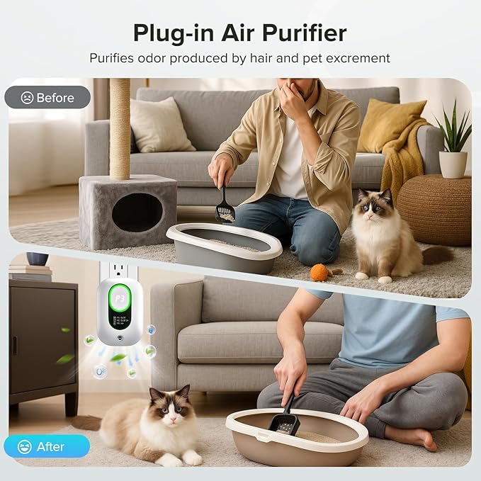 Funomo Air Ionizers, Plug in Negative Ion Air Purifier, Pet Odor Eliminator for Dogs & Cats, Ozone Air Cleaner for Small Spaces, Cat Litter Room, Bathroom, Kitchen & Smoke Dust