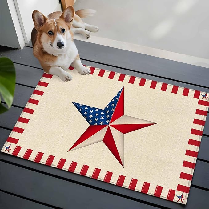 Farmhouse American Flag Pentagram Entryway Rug 2'x3', Small Area Rug Non-Slip Front Door Mat Washable Floor Carpet for Indoor Entrance Kitchen Bathroom