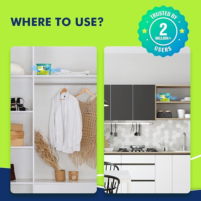 ABSORBIA Moisture Absorber, Dehumidifier, Basement Odor Eliminator Box Family Pack - Pack Of 3