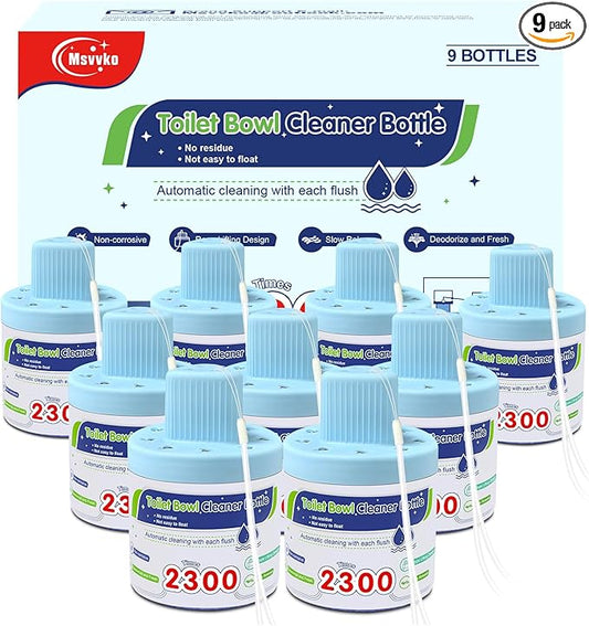 Msvvko Toilet Bowl Cleaners, Automatic Long-Lasting Blue Toilet Cleaner Bottle, Septic Safe Toilet Bowl Tablets in Bottles, Fresh Bathroom & Deodorize, 9 Pack, 2300 Flushes Each