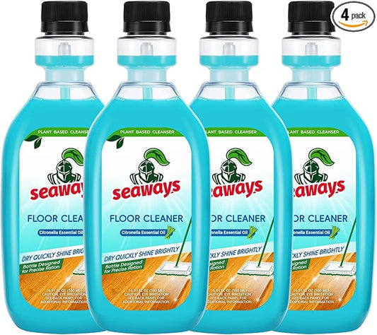 Seaways Robot Mop Cleaning Solution,100X Concentrated Floor Cleaner compatible with All Robot Vacuum and Mop,Plant-Based, Pet-Safe Formula for Hardwood,Tile, Laminate,Vinyl,16.9 Fl Oz(Pack of 4)