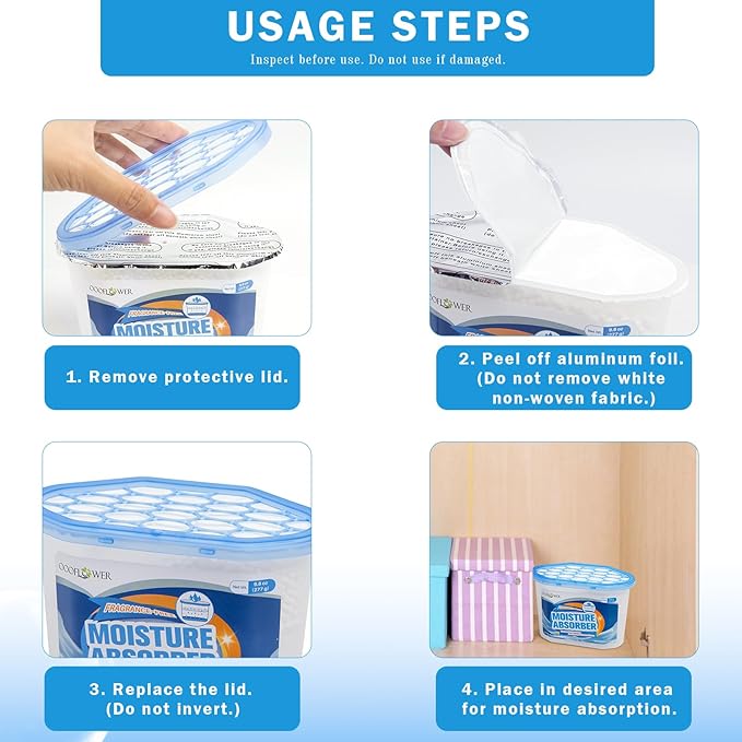 12-Pack Moisture Absorber, 9.8 oz (277g), Traps Moisture & Humidity, Portable Dehumidifier for Closets, Bathrooms, Toilets, Study Rooms, RVs, Basements