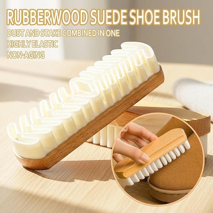2Pcs Suede Shoe Brush and Eraser, Rubber Shoe Brush, Suede Brushes for Cleaning Dust of Shoes, Bags, Jacket, Purse, Sofa with Wooden Handle